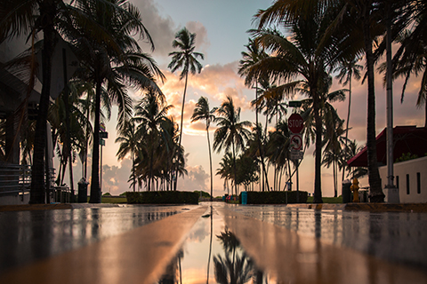 After a rainy day on Collins Avenue is South Beach Miami, Florida.